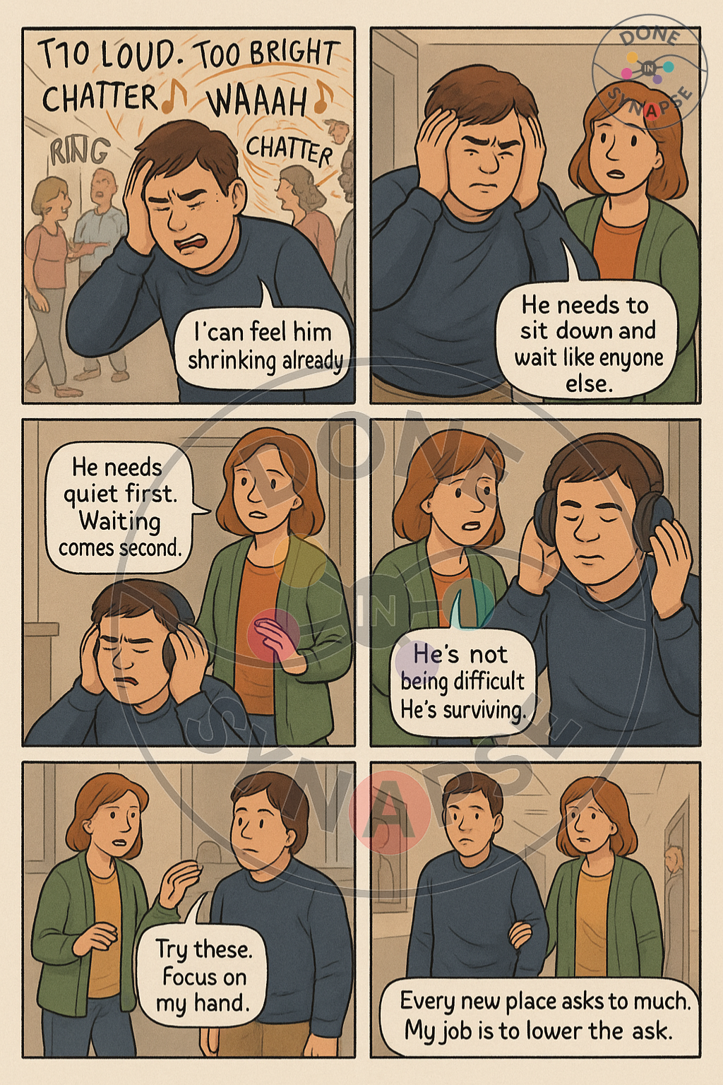 Comic panel: Quiet first. Waiting comes second.